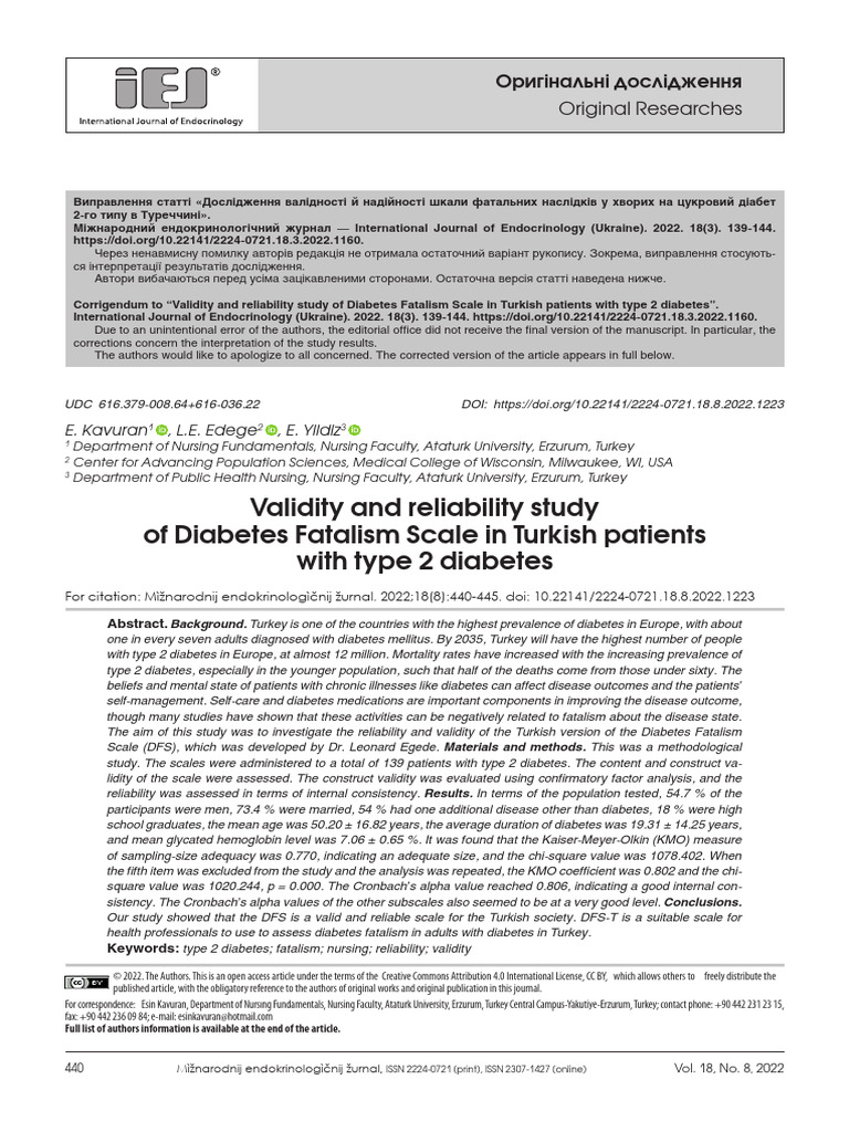 Diabetes Fatalism Scale Validity Study | PDF | Diabetes | Cronbach's Alpha