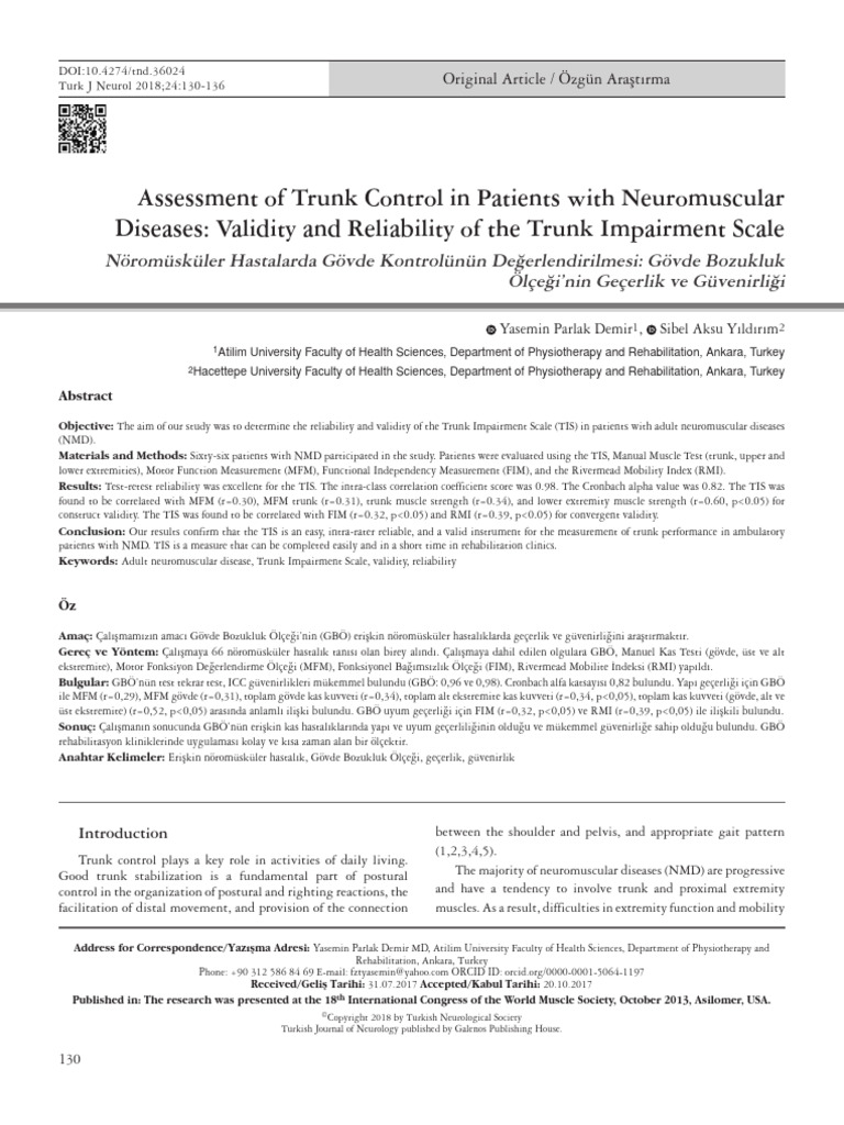 Assessment of Trunk Control in Patients With Neuromuscular Diseases ...