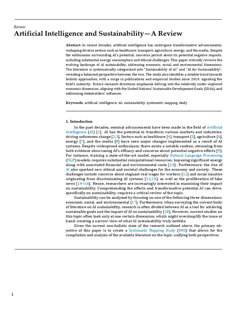 AI's Role in Sustainability Review | PDF | Sustainability | Artificial ...