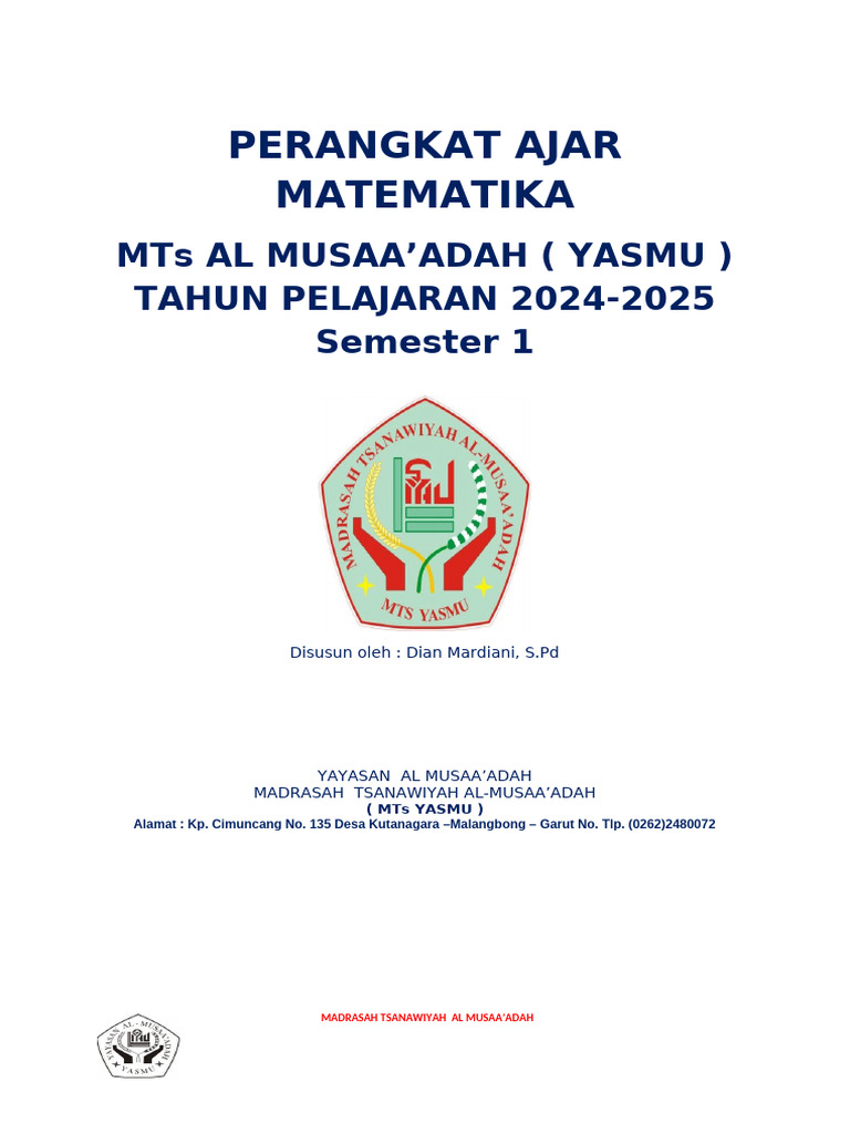 Agenda Kelas MTs Al Musaa’dah 2024 | PDF