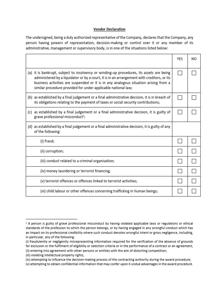 UNICEF Vendor Declaration Form | PDF | Liquidation | Business