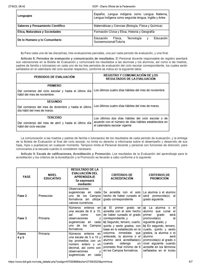 DOF Diario Oficial de La Federacion ACUERDO Numero 100923 | PDF ...