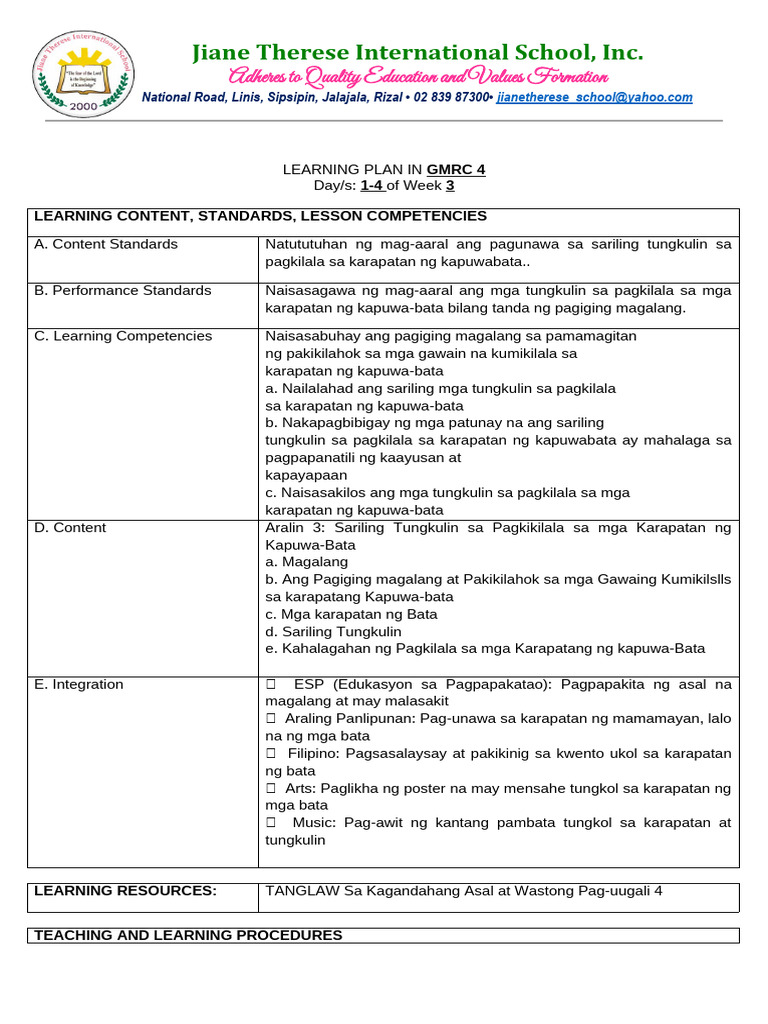 LP GMRC 4 Week 3 Quarter 1 | PDF