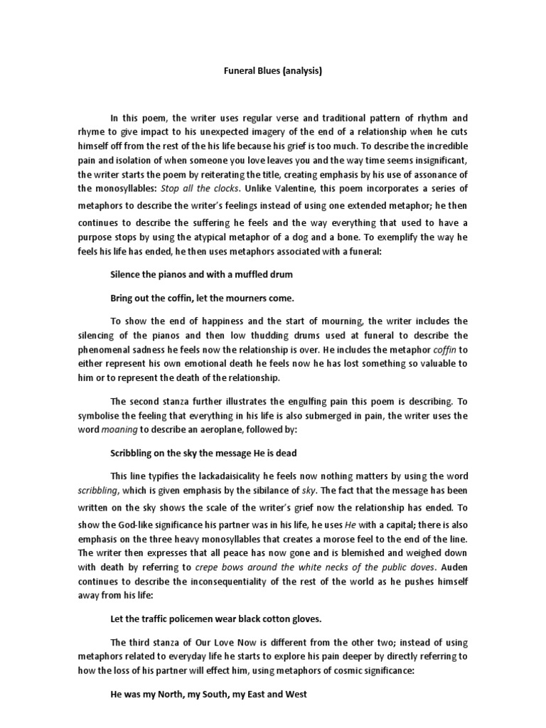 Funeral Blues PDF Grief Poetry
