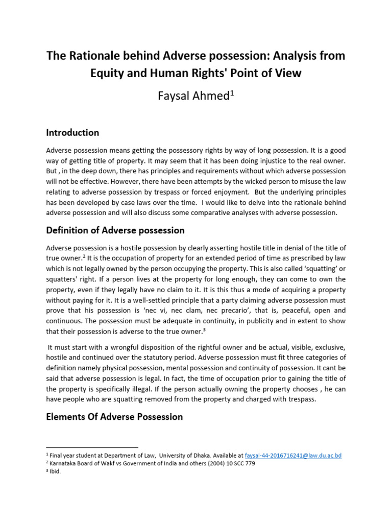Rationale of Adverse Possession Explained | PDF | Adverse Possession ...