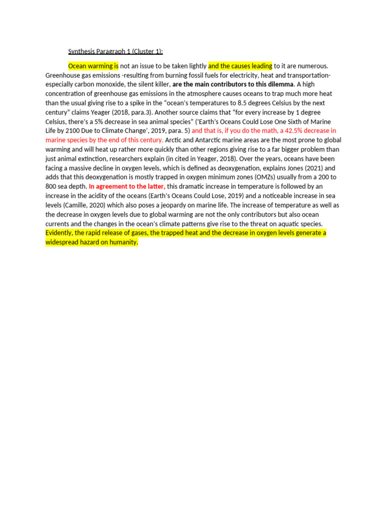 Synthesis Paragraph Sample | PDF