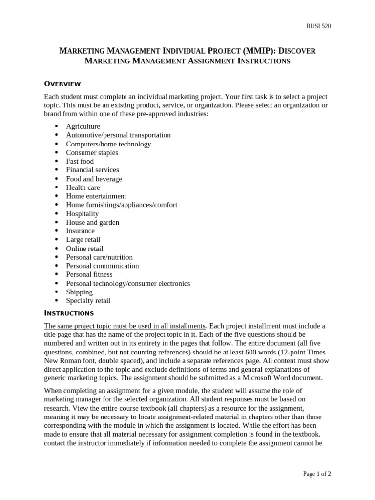 Marketing Management Project Guidelines | PDF | Swot Analysis