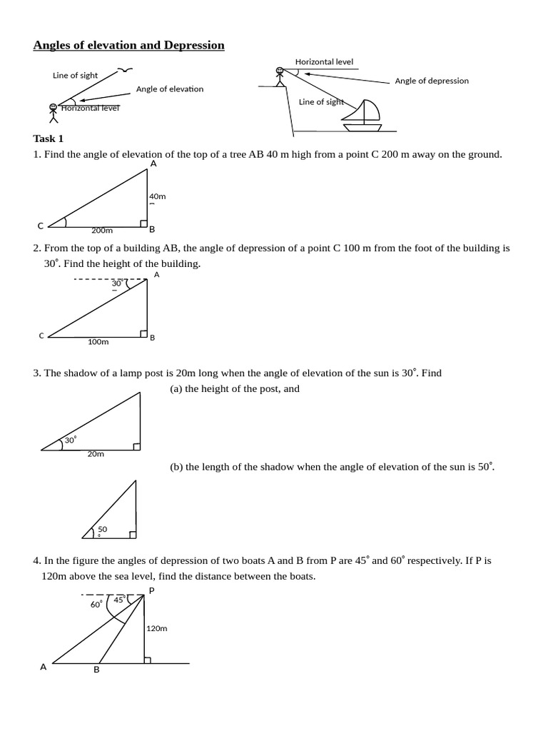 Angle of Elevation Depression | PDF