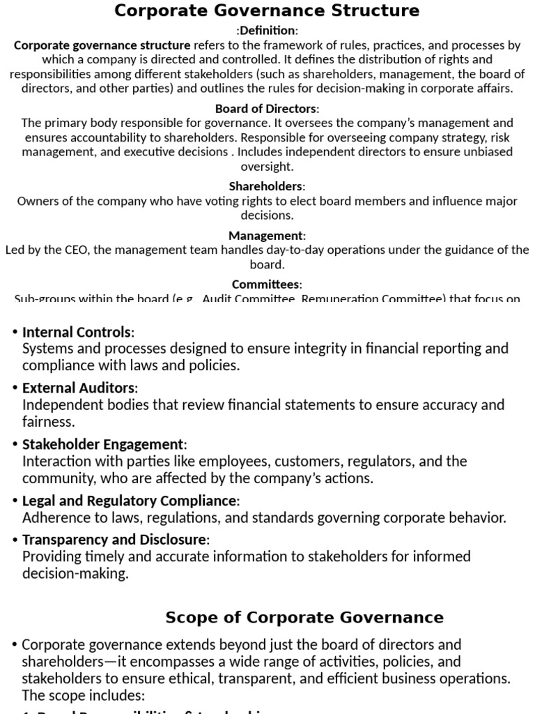 Corporate Governance Framework Overview | PDF | Corporate Governance ...