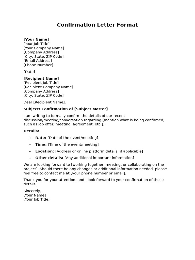 Confirmation Letter Template | PDF