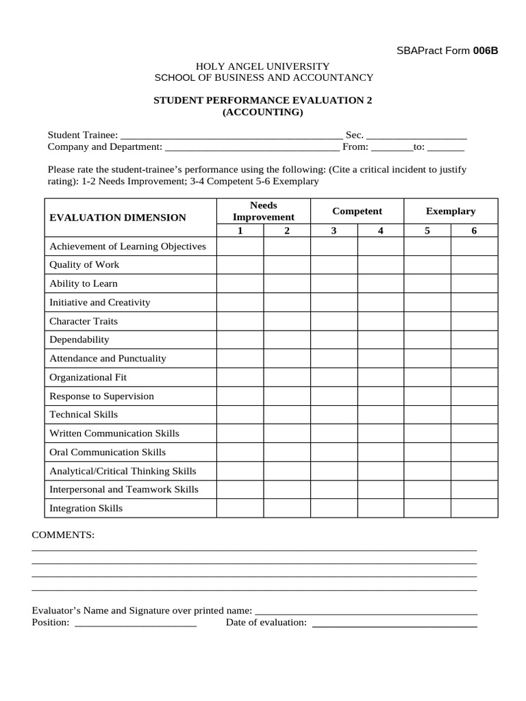 Student Performance Evaluation Form | PDF