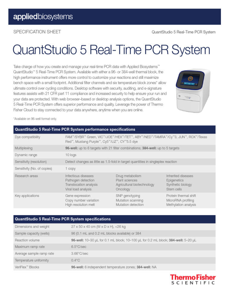 QuantStudio 5 PCR System Specifications | PDF | Real Time Polymerase ...