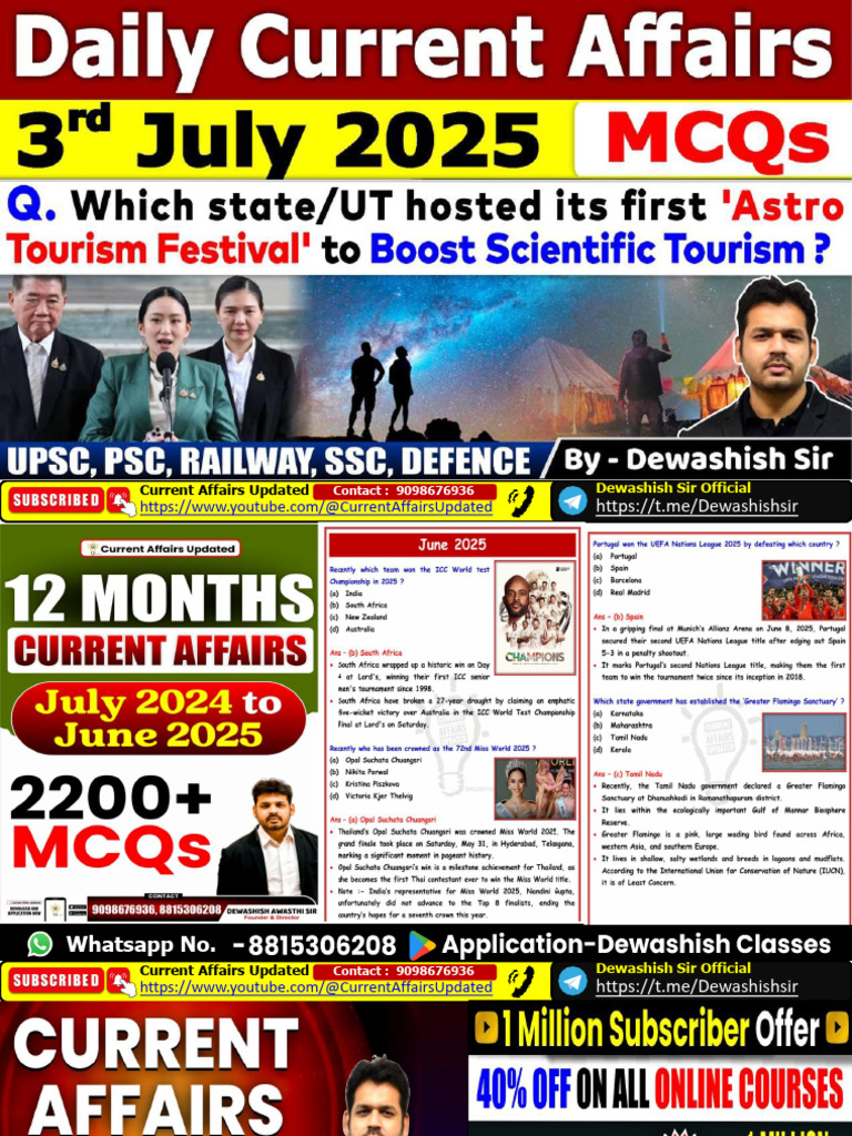 Current Affairs Highlights July 2025 | PDF | Volcano