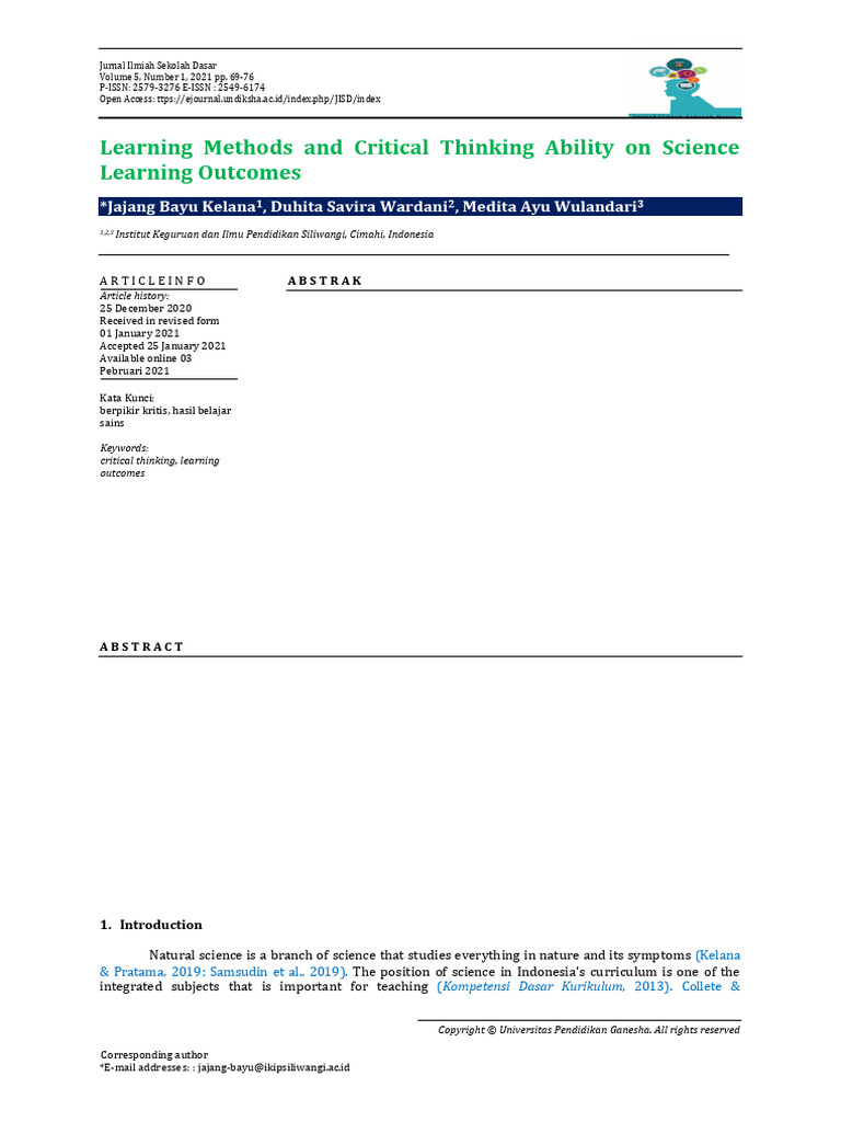 Learning Methods Impact on Science Outcomes | PDF | Science | Analysis ...