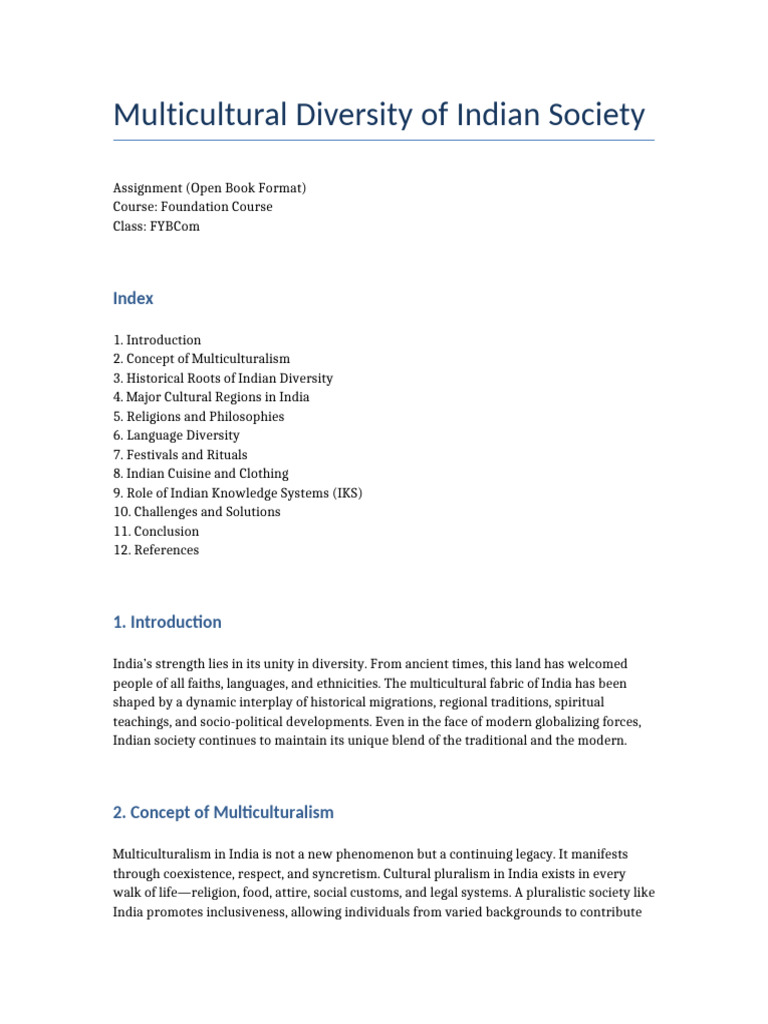 Unity in Diversity: India's Multiculturalism | PDF | Multiculturalism