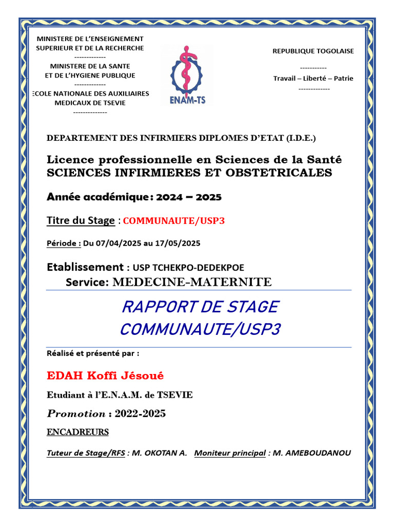 Rapport de Stage en Soins Infirmiers 2025 | PDF | Allaitement | VIH