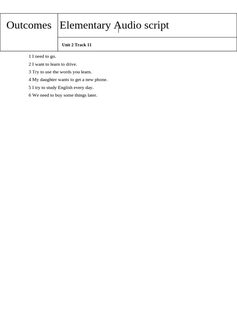 Elementary Unit 2 Track 11 Page 16 Audioscript | PDF