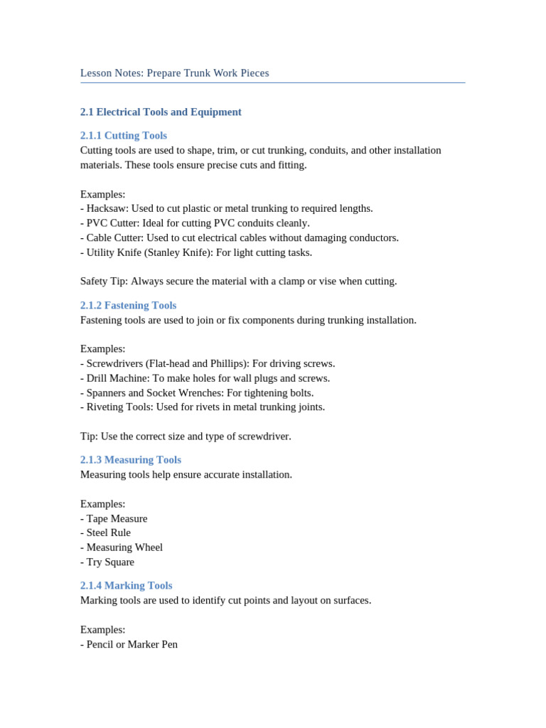 Trunking System Installation Essentials | PDF | Screw | Tools