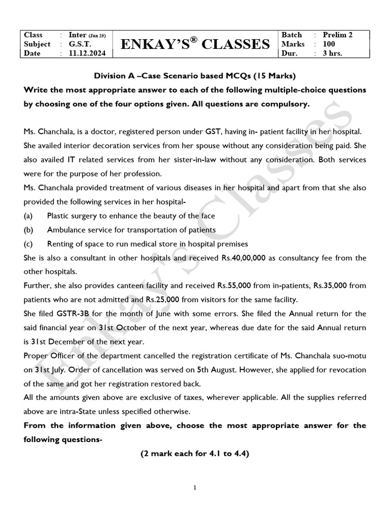 GST Case Study and MCQ Analysis | PDF | Value Added Tax | Taxes