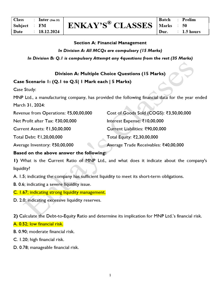 Financial Management Exam Paper 2024 | PDF | Cost Of Capital | American ...