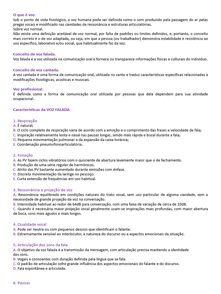 Características da Voz Falada e Cantada | PDF | Voz humana | Canto