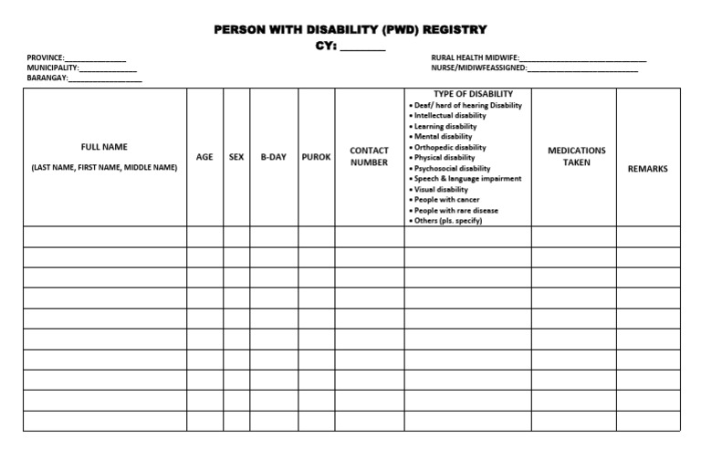 PWD Registry Application Form | PDF
