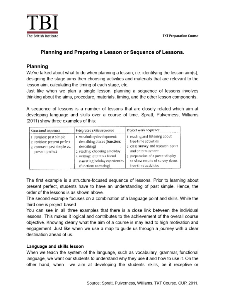 Lesson Planning for TKT Preparation | PDF | Cognitive Psychology ...