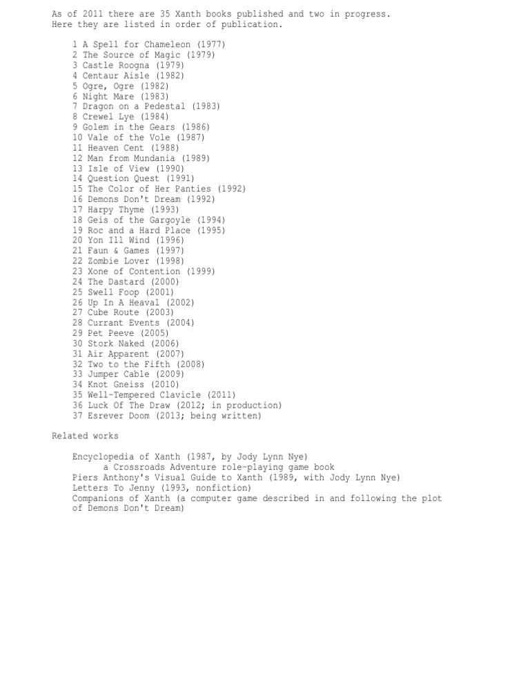List of 35 Published Xanth Books in Order PDF