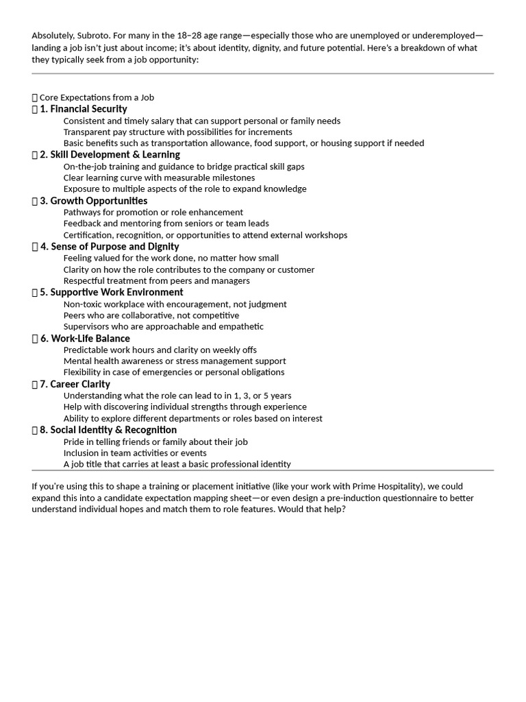 Core Expectations From A Job | PDF