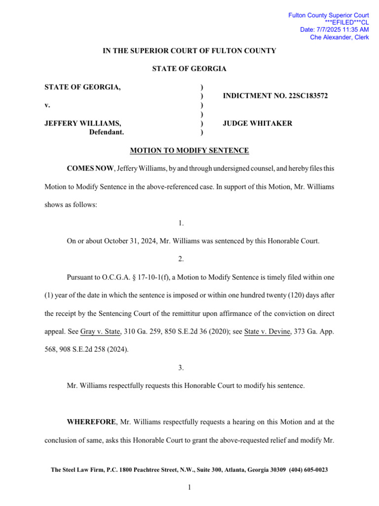 Motion to Modify Sentence for Williams | PDF | Judiciaries | Common Law