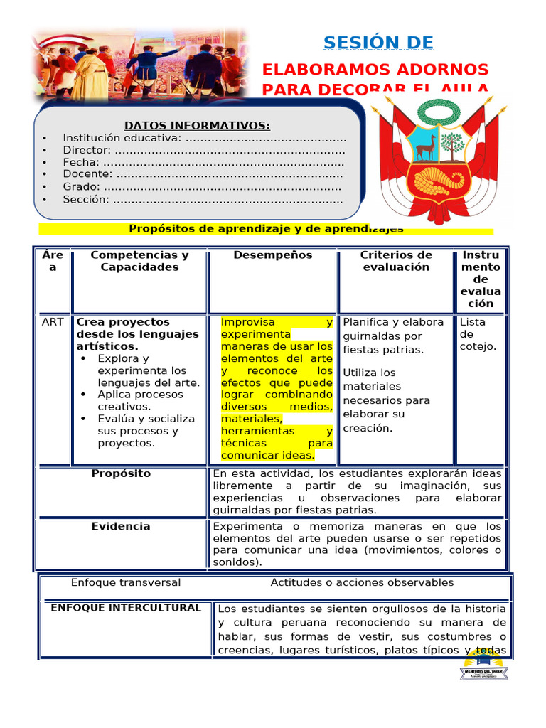 Guirnaldas Patrias: Aprendizaje Artístico | PDF | Salón de clases ...