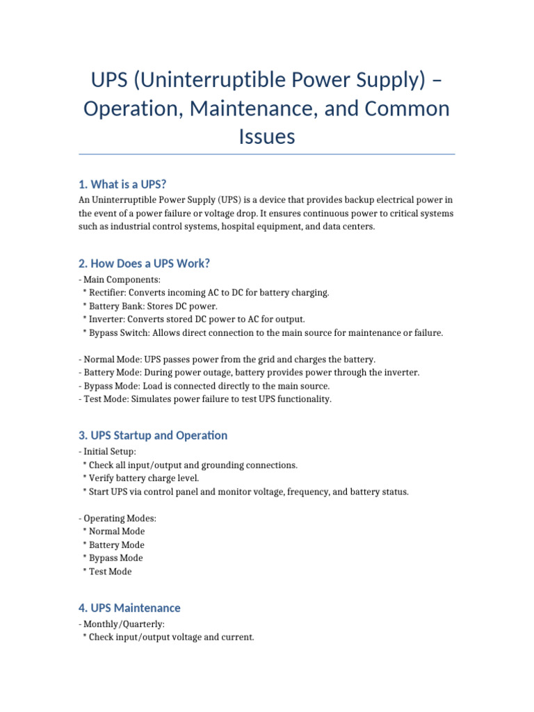 UPS Maintenance and Troubleshooting Guide | PDF