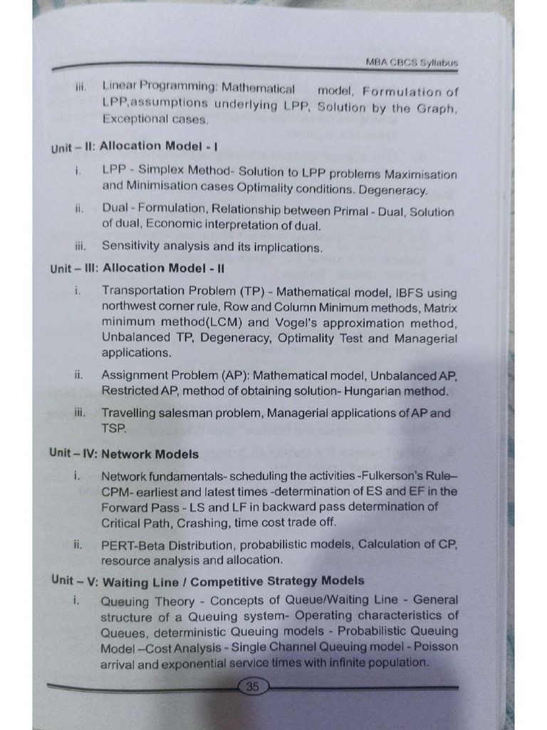 Osmania University Operations Research Syllabus | PDF