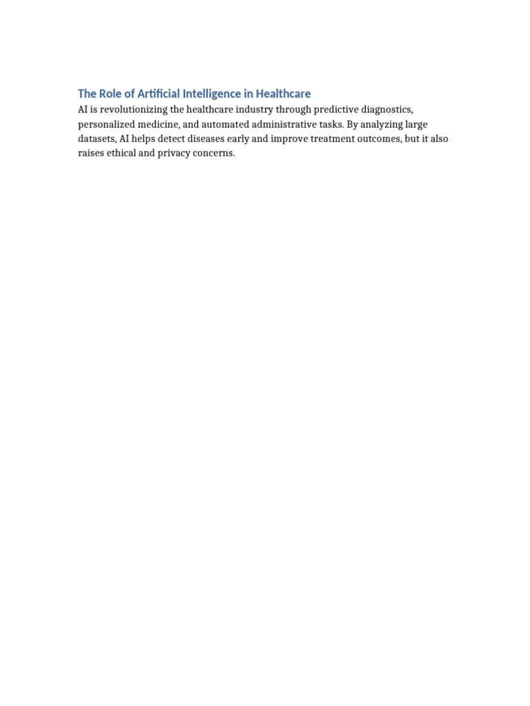 The Role of Artificial Intelligence in H | PDF