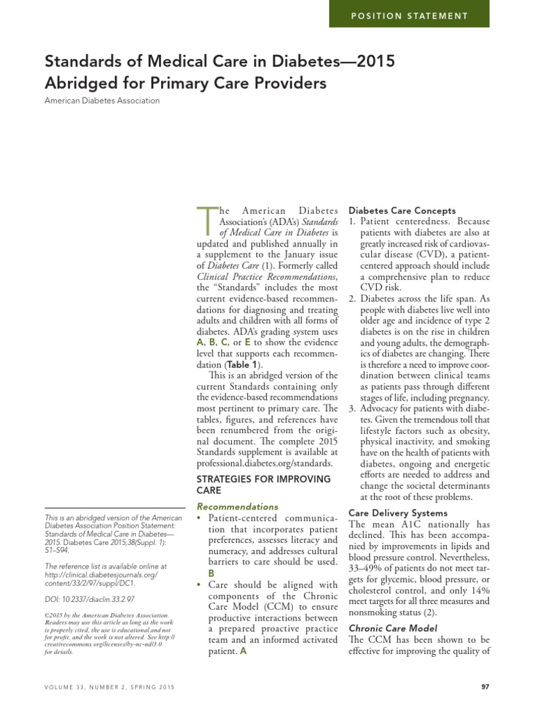 ADA 2015 Diabetes Care Standards | PDF | Prediabetes | Diabetes