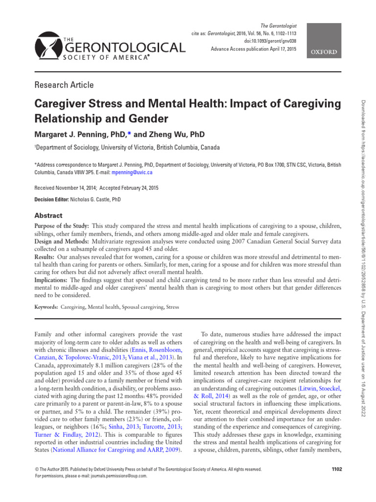 Caregiver Stress and Mental Health Impact of Caregiving 59fmmj61qv ...