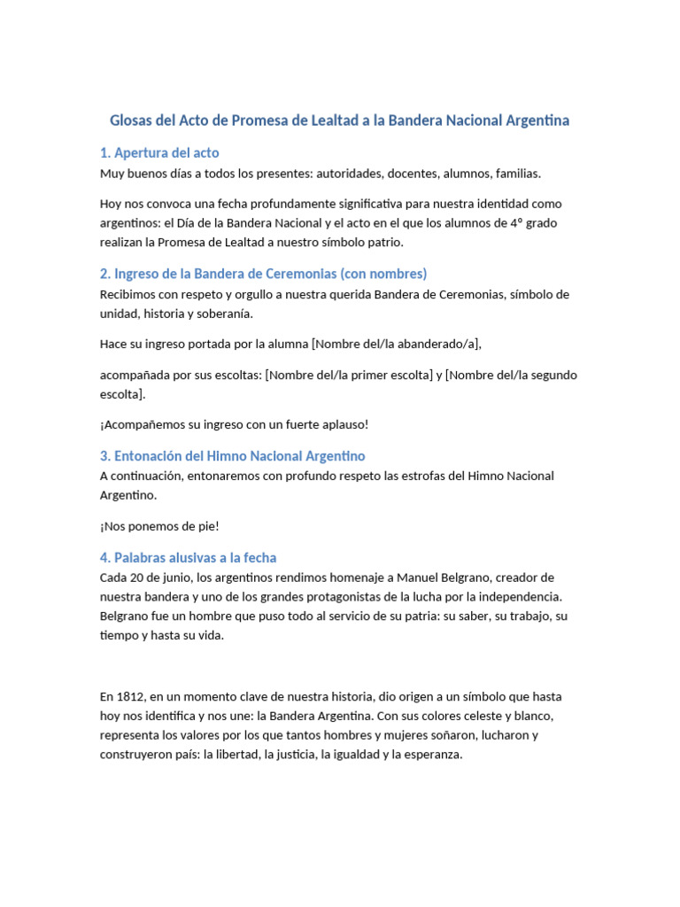 Promesa de Lealtad a la Bandera Argentina | PDF