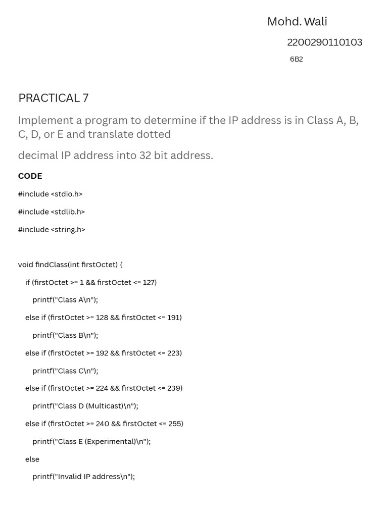 IP Address Class and Binary Converter | PDF