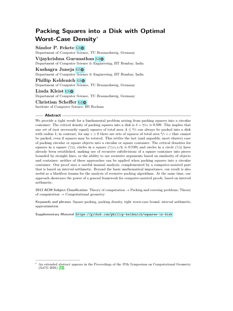 Optimal Packing of Squares in Disks | PDF | Geometry | Mathematics