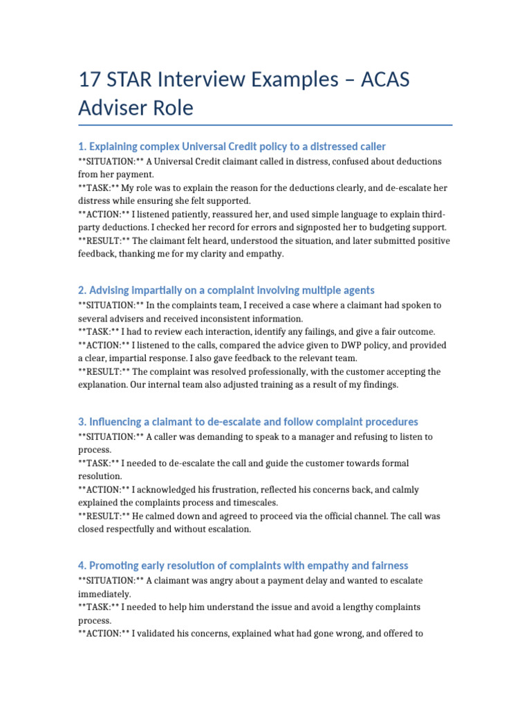 ACAS Interview STAR Examples | PDF