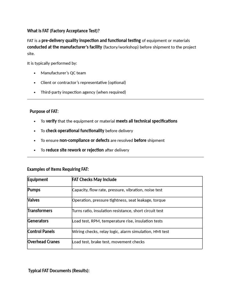 Factory Acceptance Test Overview | PDF | Pipe (Fluid Conveyance ...