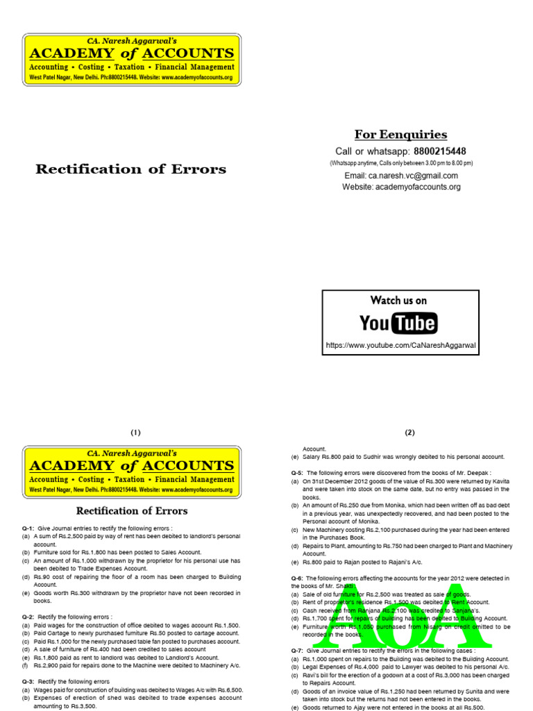 Rectification of Accounting Errors Guide | PDF | Debits And Credits ...