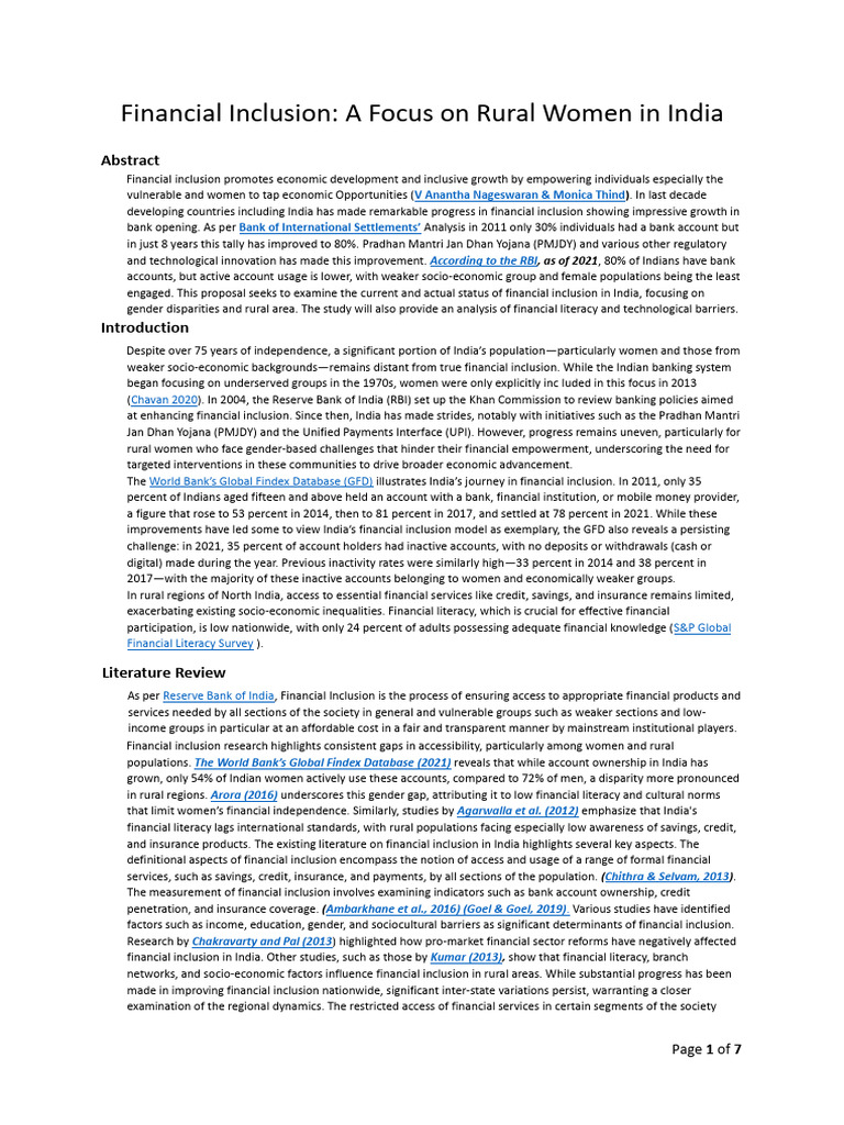 Financial Inclusion A Focus On Rural Women in India | PDF | Financial ...
