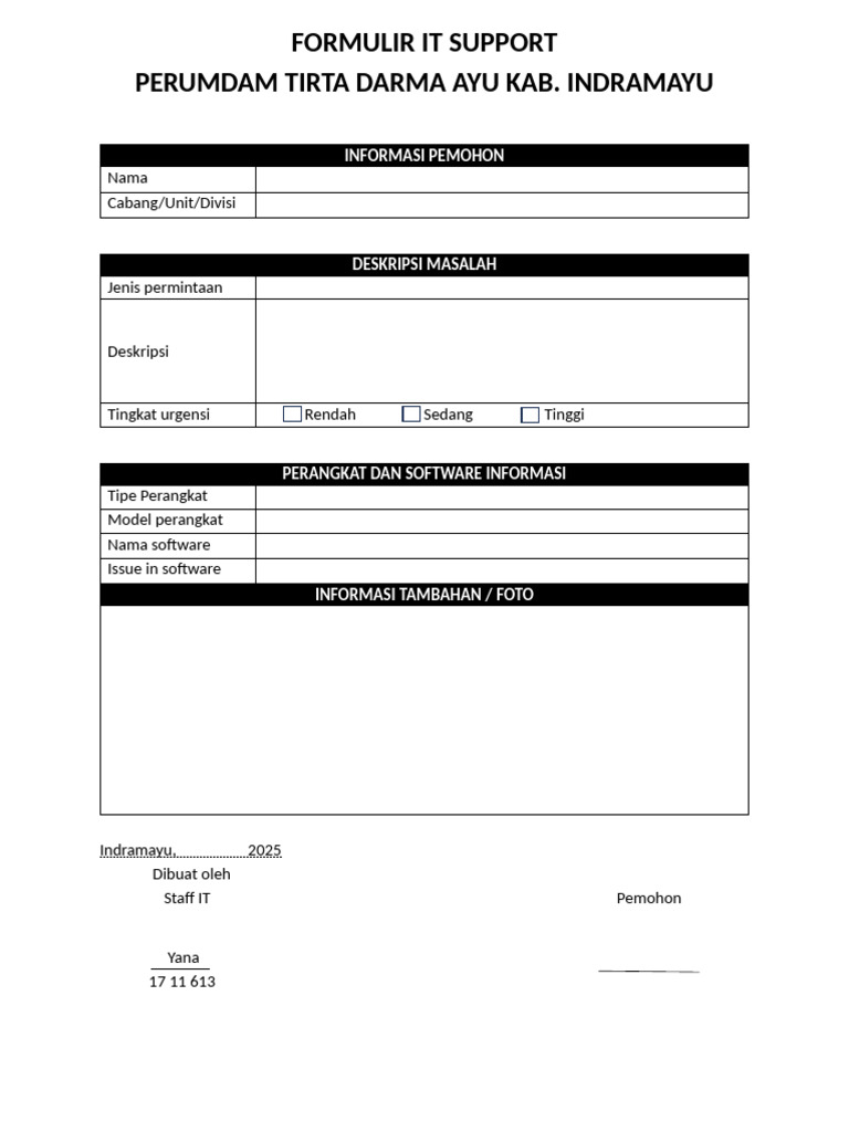 Formulir Permohonan IT Support Indramayu | PDF