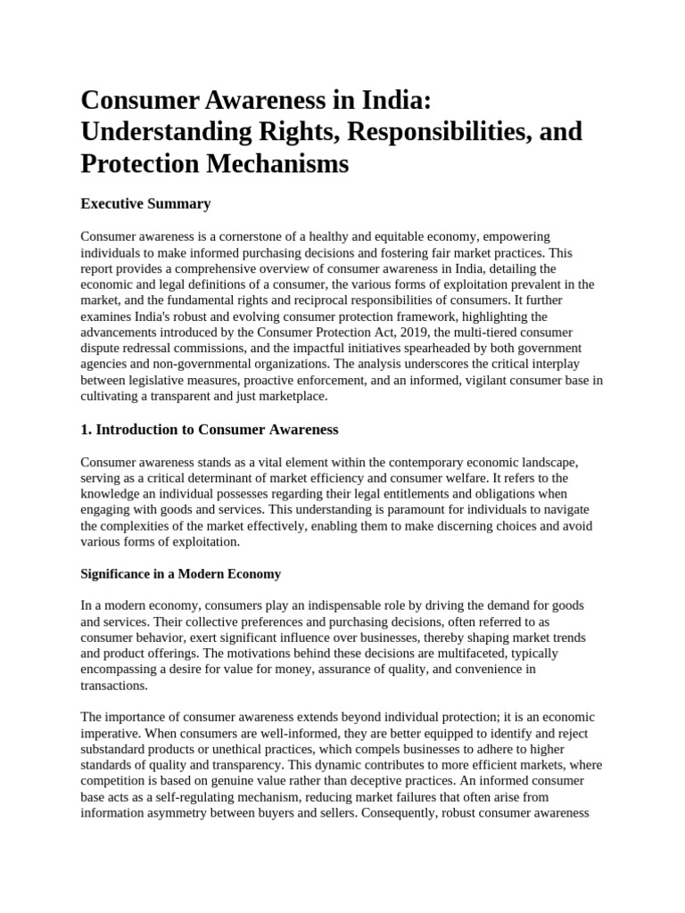 Consumer Awareness and Rights in India | PDF | Consumer Protection ...