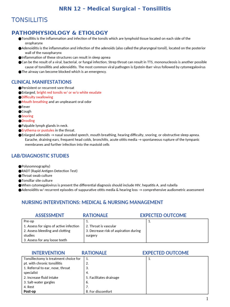 Nursing Management of Tonsillitis | PDF | Medical Specialties ...