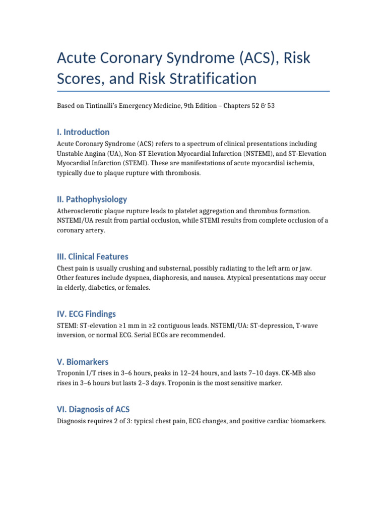 ACS Risk Scores Stratification | PDF