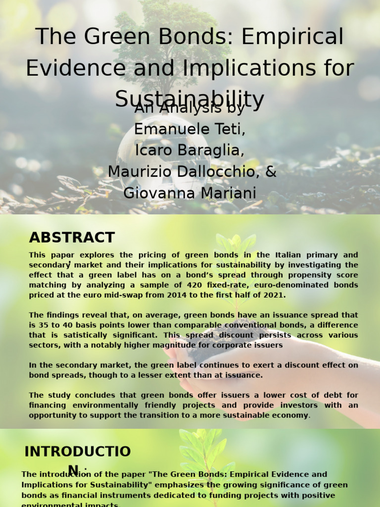 The Green Bonds Empirical Evidence and Implications For Sustainability ...
