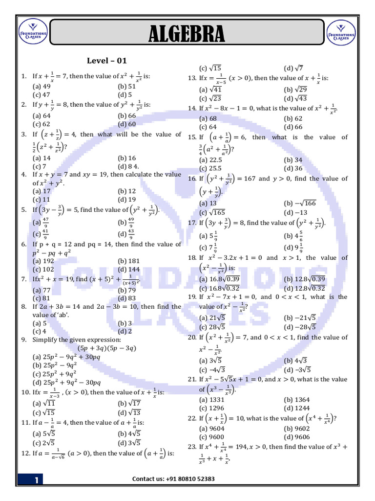 Algebra Practice Test | PDF | Chess