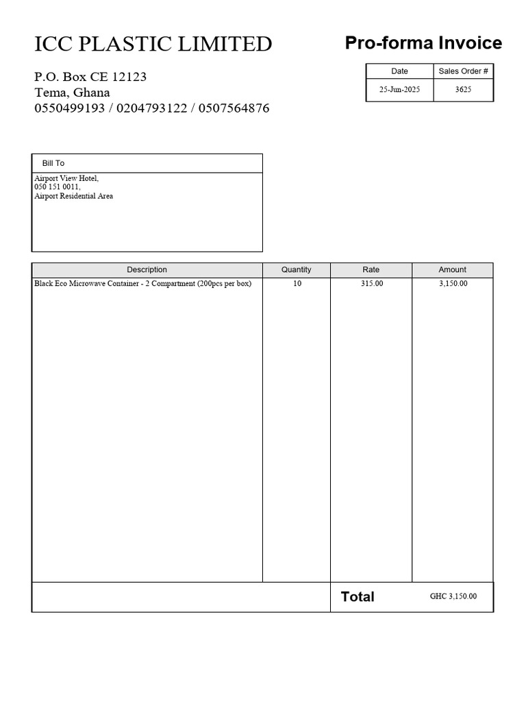 Pro-forma Invoice for Eco Microwave Containers | PDF